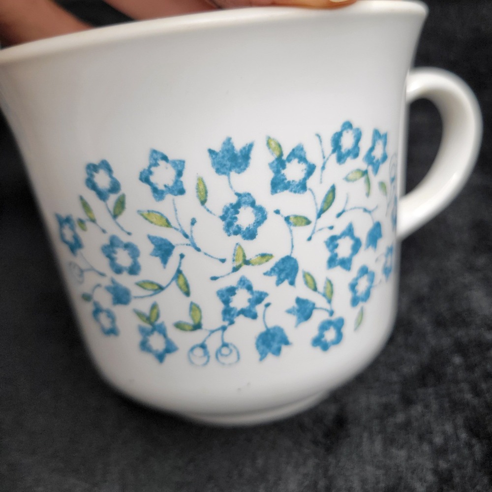 Vintage Corelle by Corning Coffee Cups Blue Heather Floral Pattern Set of 3